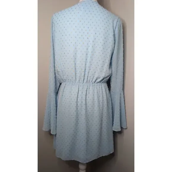 Jay Godfrey Swiss Dot Bell Sleeve Wrap Dress Blue Romantic Designer - Picture 3 of 5